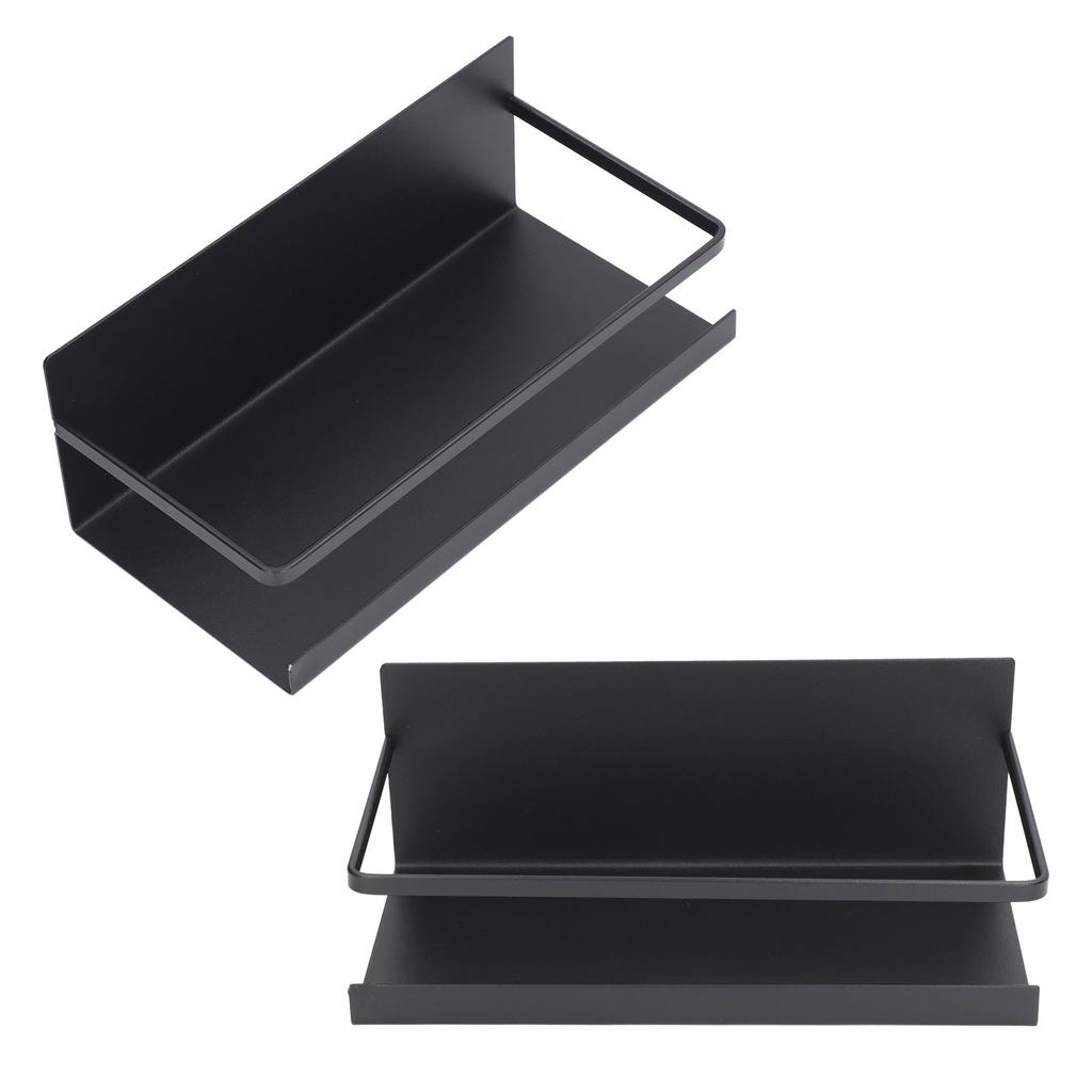 2Pcs Magnetic Spice Rack Space Saving Iron Fridge Shelf with 4 Removable Hooks for Spices Bottle