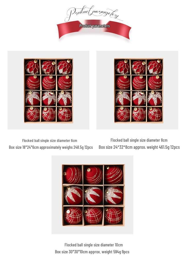 8cm Wine Red Flocked Christmas Ball Ornament for Tree Decoration
