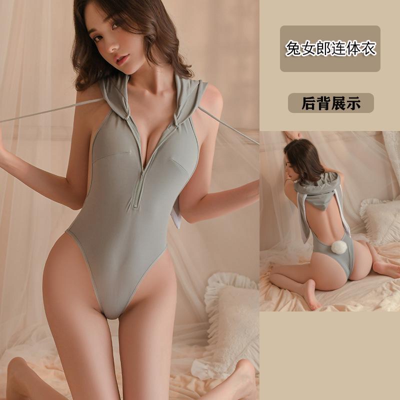 Large Size Fun Bunny Zipper Backless Deep V Bare Tits Cosplay Sexy Seduction Flirting Q onesie