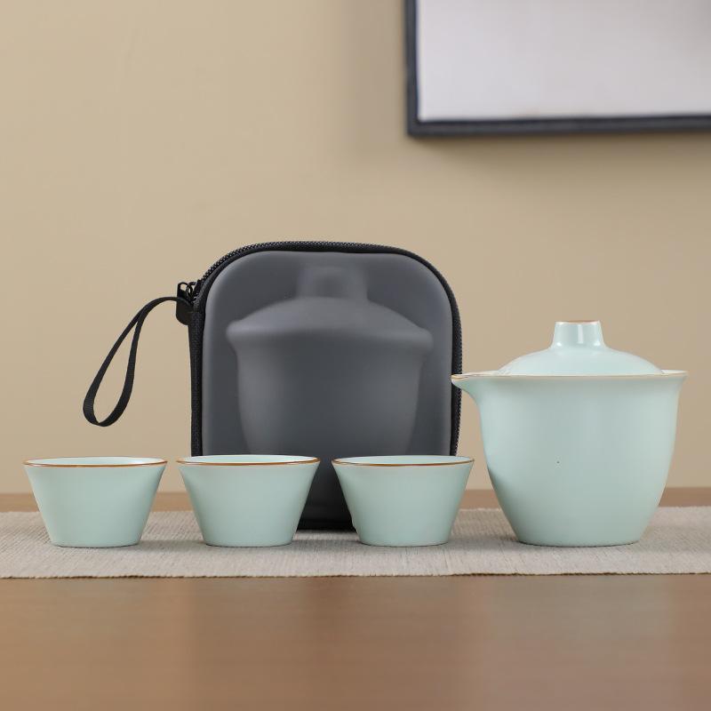 

Travel tea set, one pot, three cups, portable express cup, outdoor teapot, practical business souvenir