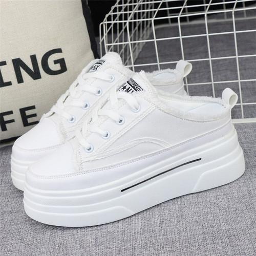 

модные холщовые полутапочки Baotou, женская верхняя одежда, лето 2024, новые внутренние туфли с завышенной талией, без каблука, сандалии без застежек, кроссовки 40 белый