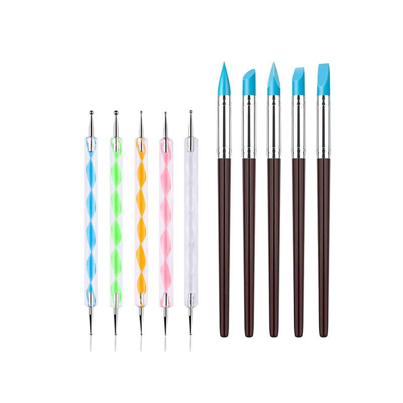 Dual-Ended Nail Art Dotting Pen & Wax Pencil Set - 5 Pieces