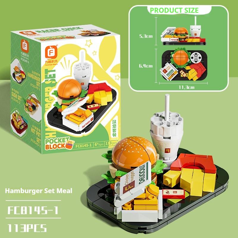 Building Blocks Children's Educational Assembly Food Model Compatible with Lego Boy Puzzle Steak Hamburger Hot Pot Toy