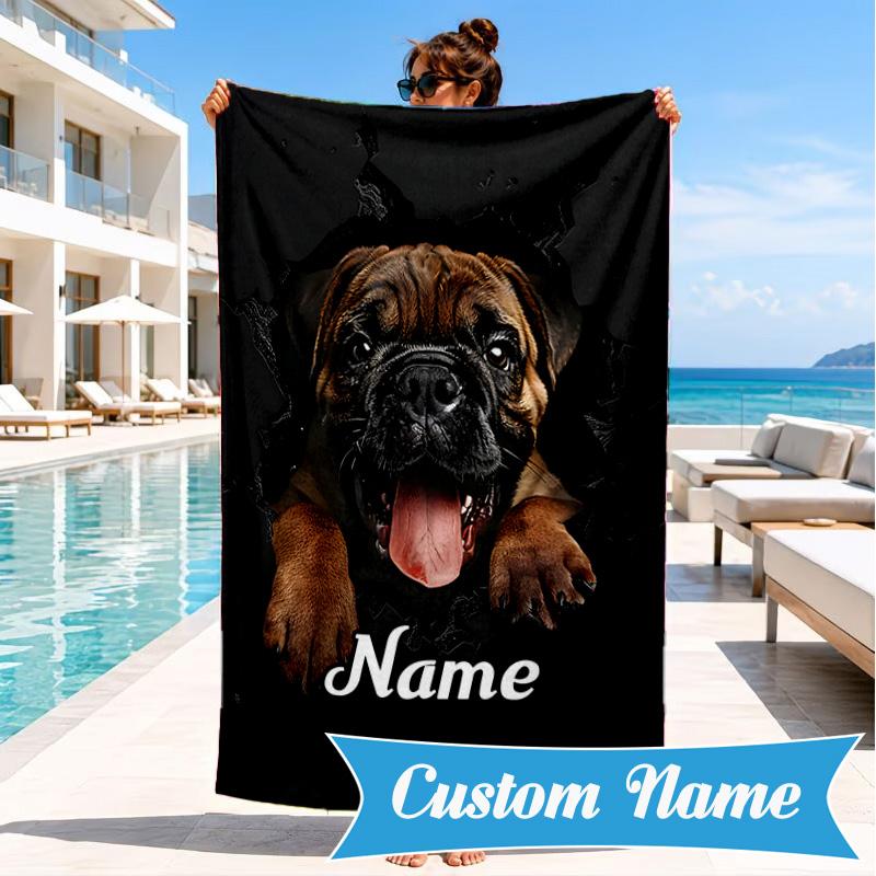 Custom Name Pomeranian through hole. Beach Towel Microfiber Beach Towel, Lightweight and Quick-Dry, for Summer Travel, Swimming Pool Gift