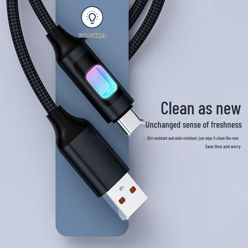 120W Colorful Luminous Charging Cable for Type-C Devices (Compatible with Huawei, Xiaomi, and Apple)