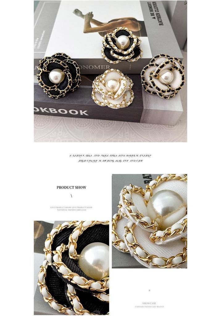 Korean Retro Camellia Pearl Chain Brooch