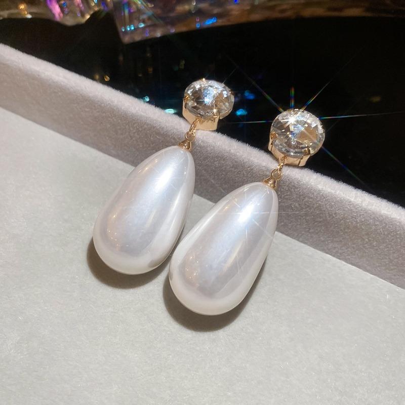 Silbernadel Diamant Rund Wassertropfen Perlen Ohrstecker Französisch Retro Elegantes Temperament Vielseitige Ohrringe Leichter Luxus Nischen-Ohrringe