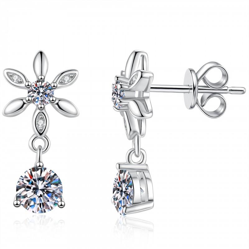 Sterling Moissanite Flower Earrings With Tassel Dangling Design Women Elegant Lightweight Luxury Jewelry 925 Sterling Silver