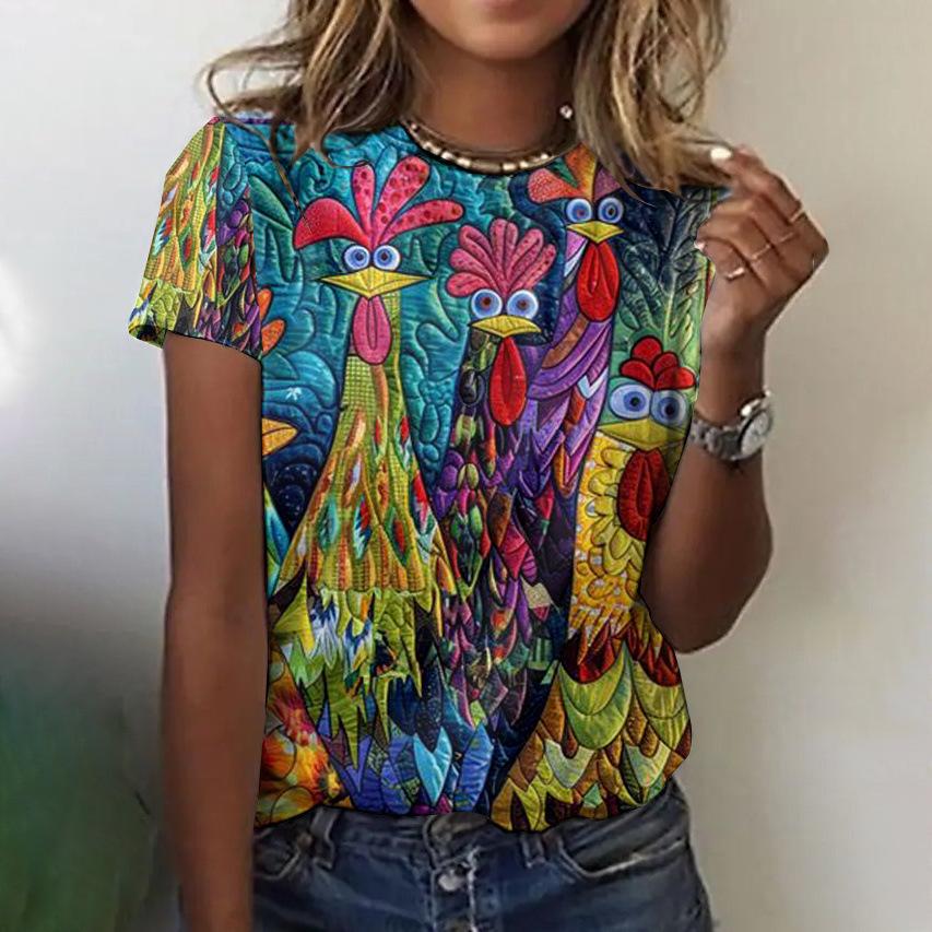 Floral Comfortable Stylish Simple Cartoon Short Sleeve T-Shirt Women's Digital Printing Slim Top