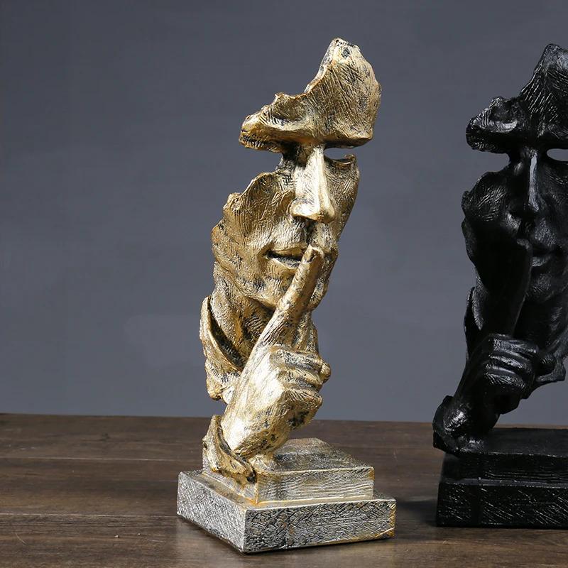 Silence Is Golden Resin Statue, Nordic Minimalist Sculpture, Creative Home Bedroom Living Room Office Desktop Decor Ornament