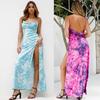 2025 Spring Summer Women's Split Dress Y2k Fashion Floral Print Bohemia Bodycon Dress Sleeveless Sweet A-line Sexy Backless Blue Party Sling Dresses