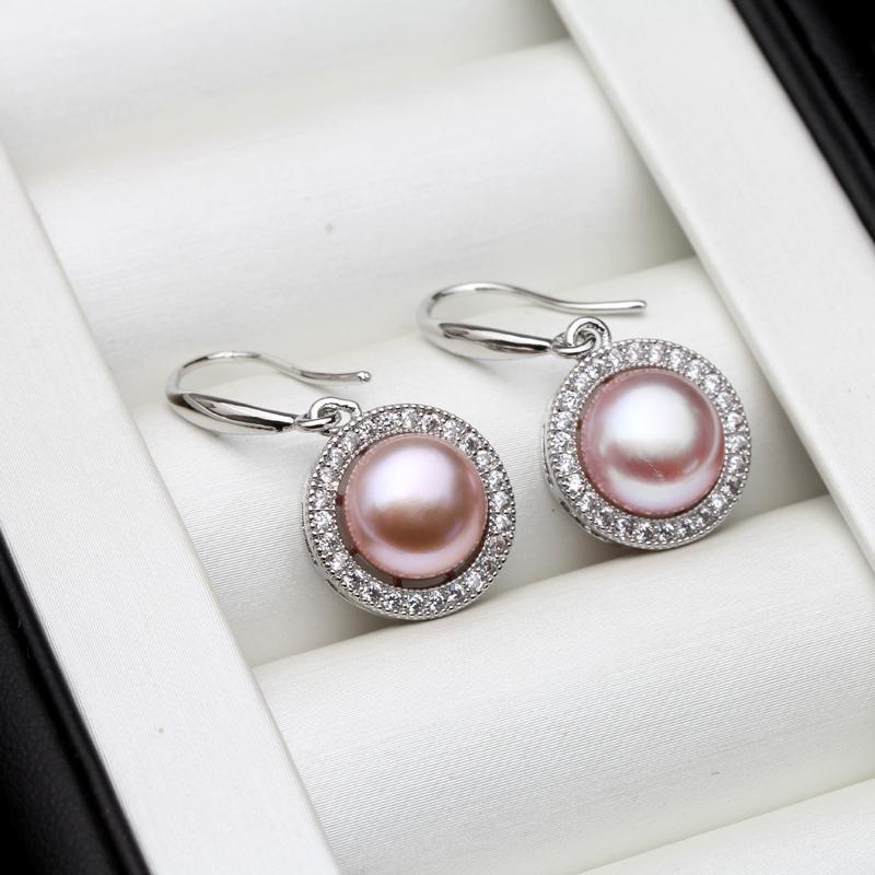 

925 Sterling Silver Women Earrings,Real White Black Natural Freshwater Pearl Earrings Anniversary Gift