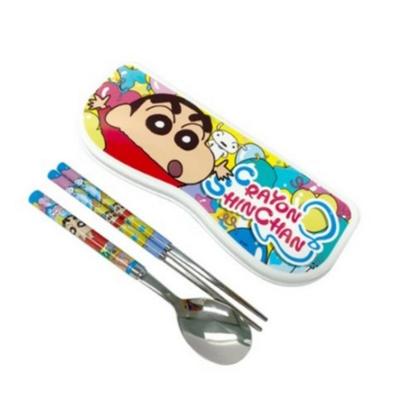 Leburn Crayon Shin-chan Junior Löffel-Essstäbchen-Etui-Set, gemischte Farben, Löffel + Essstäbchen + Etui