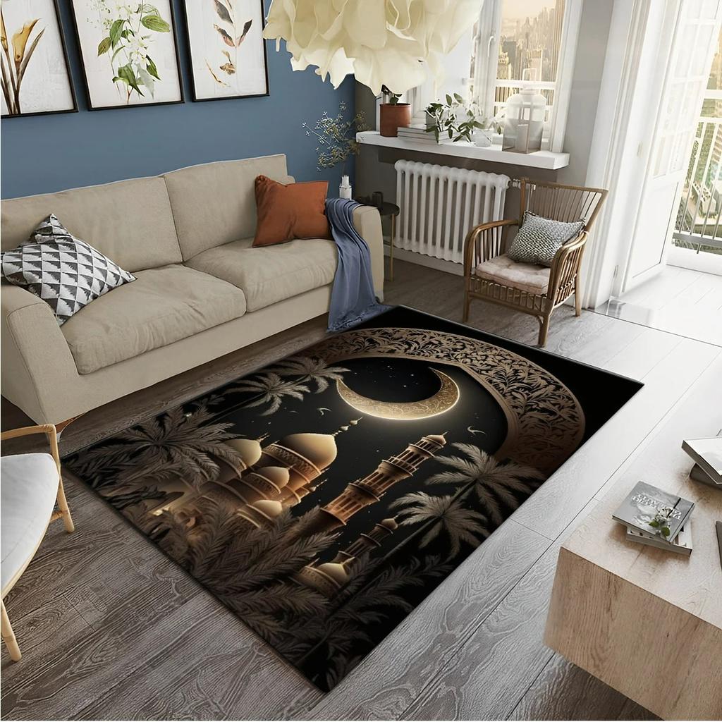 Hd Printed Muslim Prayer Carpet Ramadan Flannel Worship Rugs Non Slip Floor Mat for Living Room Bedroom Kitchen Decor Washable