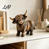 Handmade Highland Cow Gift Farmhouse Figurine Resin Scottish Bull Statue Rustic Hand Carved Crafts Tabletop Ornament Country Style Shelf