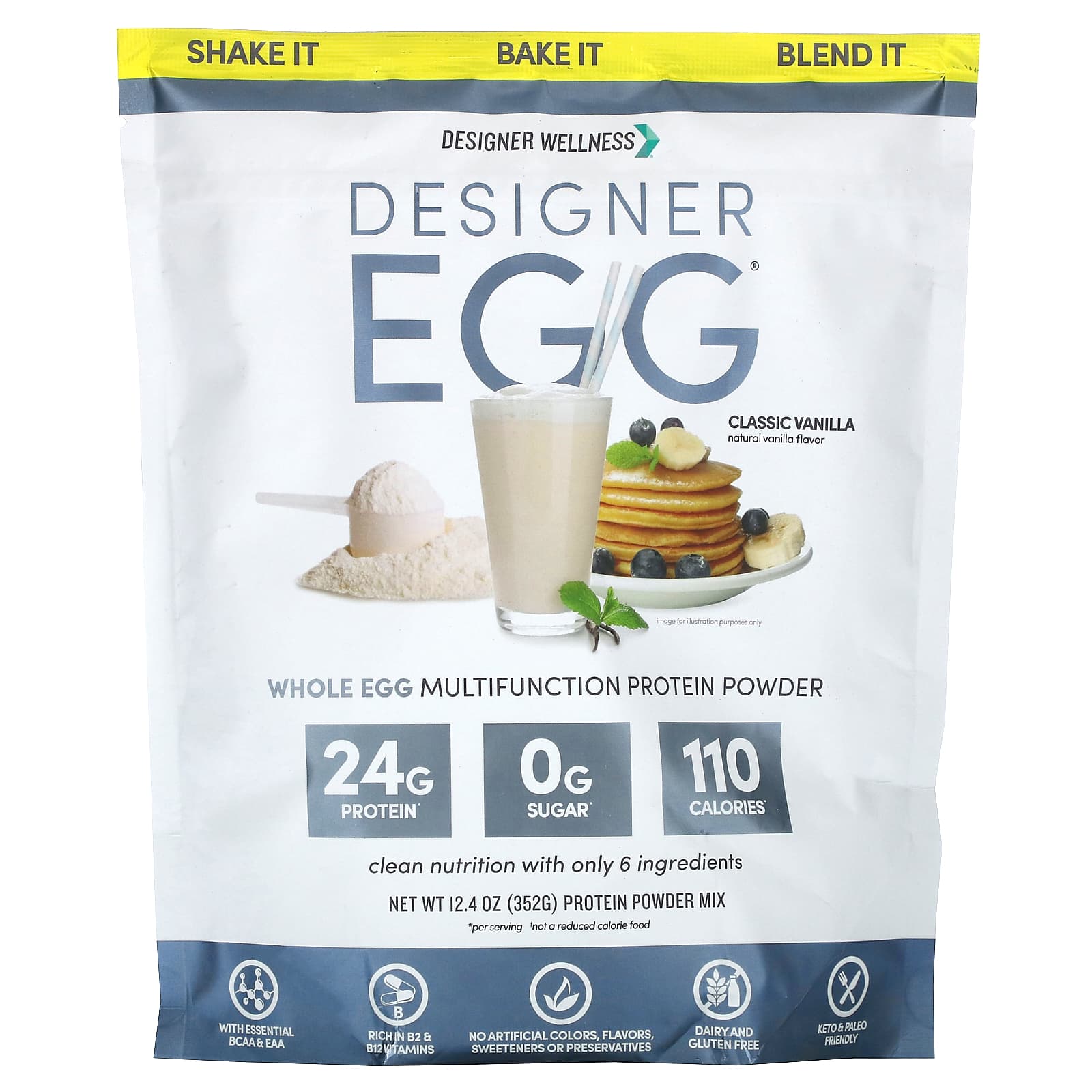 

Designer Wellness, Designer Egg, Whole Egg Multifunctional Protein Powder, Classic Vanilla, 352 g (12.4 oz)