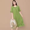 1011 spring and summer new oil painting style nightdress women's cotton and silk loose large size ruffle edge short-sleeved loungewear dress