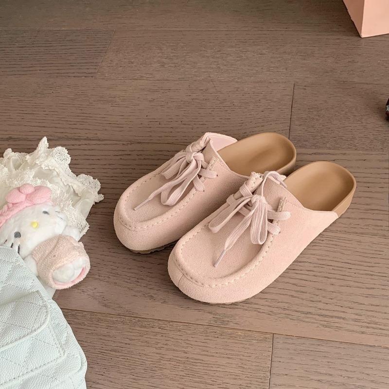 Retro Toe Tie, One-foot Pedal Shoes Versatile Half-slippers Shoe Girl Spring