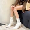2025 Spring and Autumn New Fashion Versatile Autumn and Winter Feeling Pointed Splicing High-heeled Short Boots Women's Thin Heel Single Boots