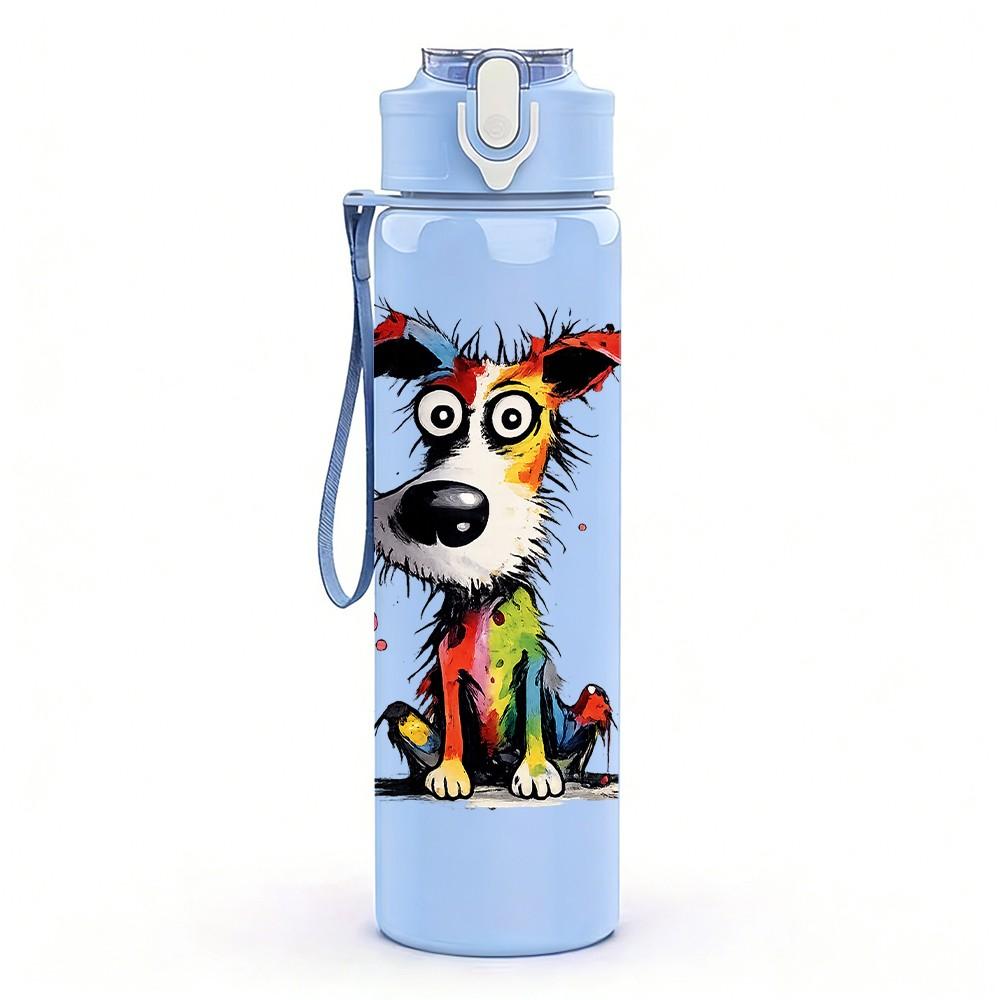 1PC Colorful Mixed Breed Dog Print 750ml Color Plastic Sports Water Bottle Leakproof Flip Straw Lid Suitable for Sports Office Home Use