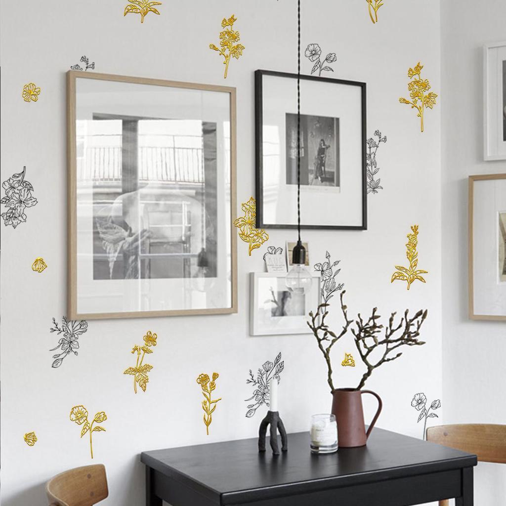 Hand-Painted Flowers, Green Leaves, Butterflies, Bronzing Wall Stickers Decorate Children'S Room, Bedroom Background Self-Adhesive Wall Stickers