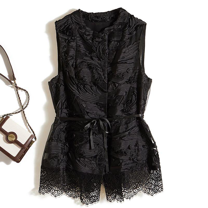 

Современная синхронизация шоу! Импортная органза круглый вырез I-образный шнуровка пэчворк большой крафт жилет женская весенне-летняя верхняя одежда Black L