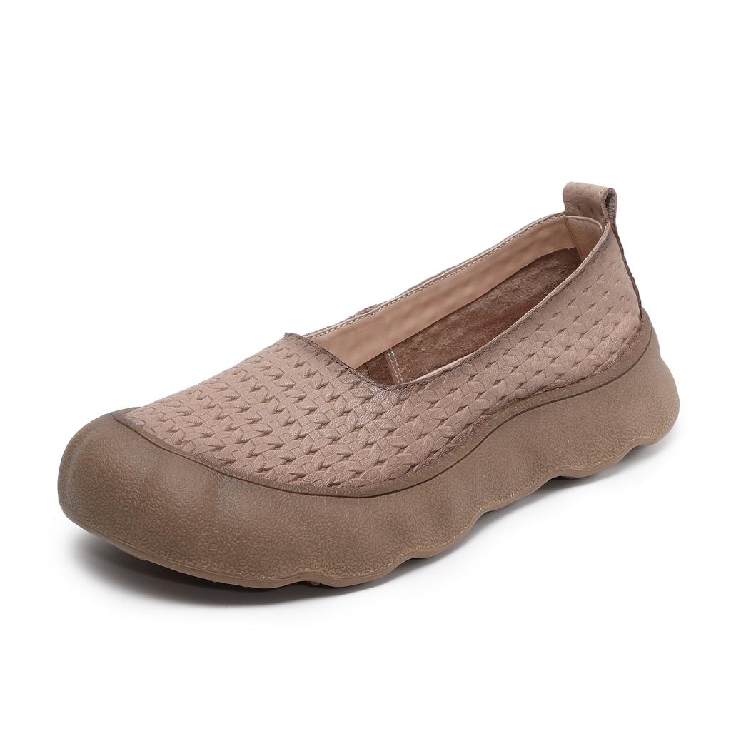 Johnature Genuine Leather Woven Retro Soft Soled Loafers Comfortable Shallow Women's Slip-on Shoes