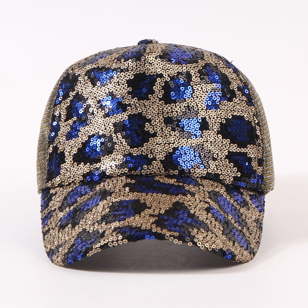 Fashionable trend leopard print sequin patchwork breathable mesh baseball cap-suitable for outdoor activities and sun protection