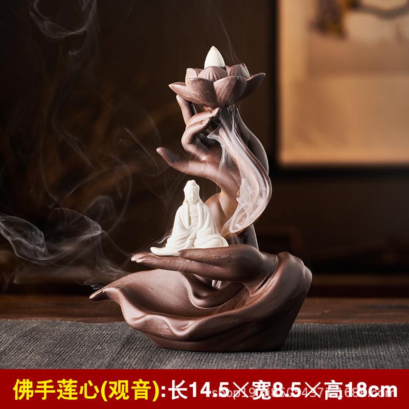 Chinese Feng Shui Ceramic Inverted Flow Incense Burner, Zen Buddha's Hand Creative Household Agarwood Incense Burner, Incense St