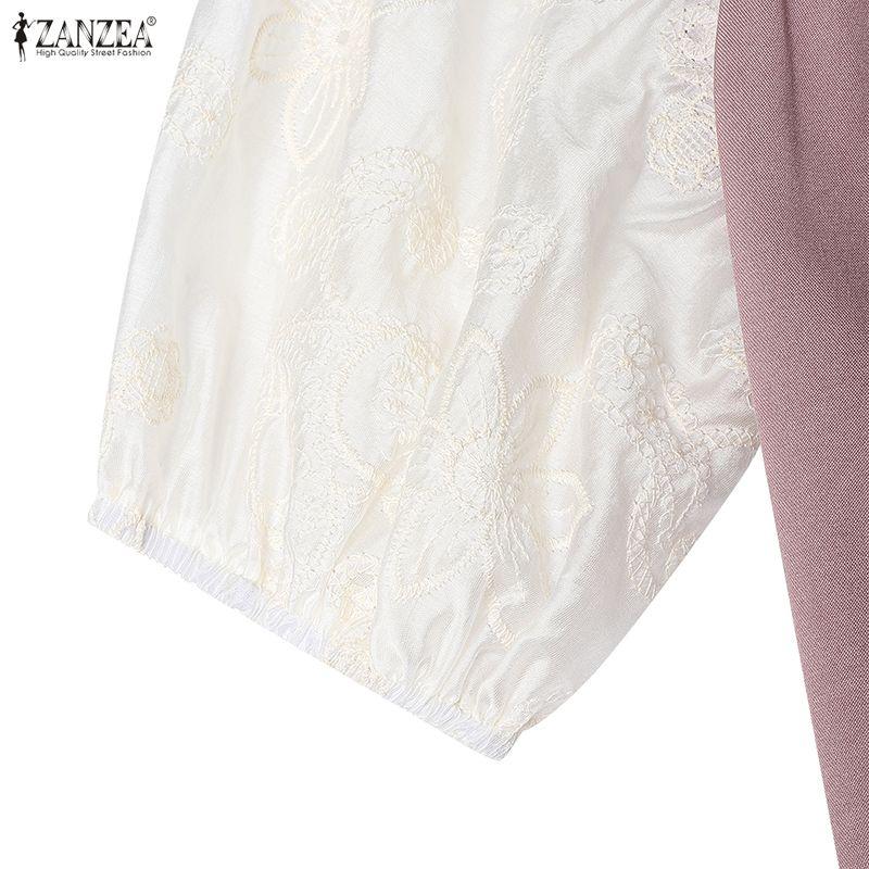 ZANZEA Women Fashion Embroidery Patchwork Casual Round Neck Short Sleeve Dress