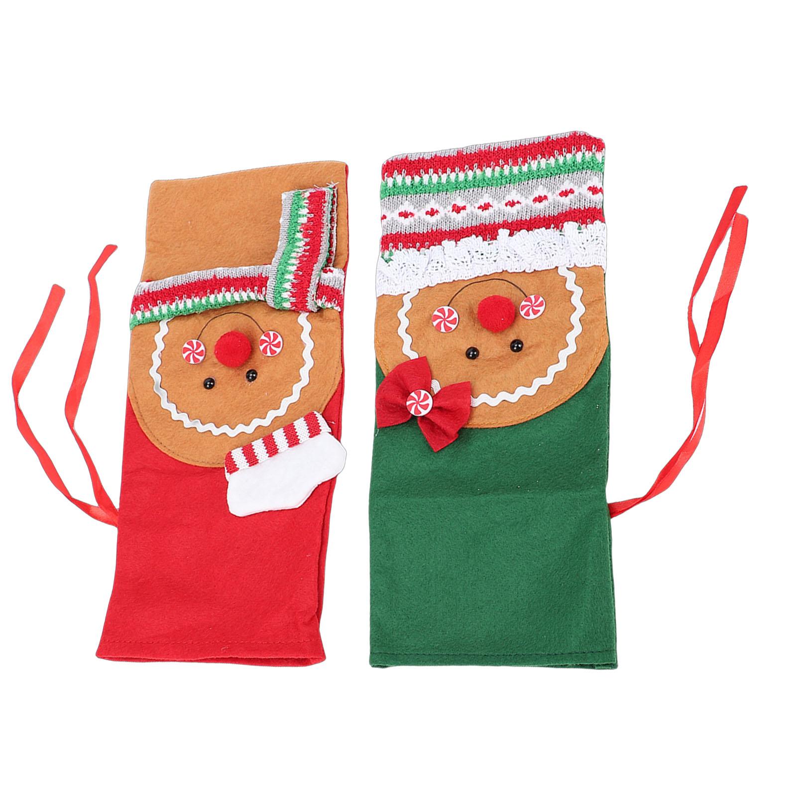 

2pcs Xmas Wine Bottle Cover with Bow Scarf Fabric Gingerbread Man Wine Bottle Sweater For Home Table Wedding Decor