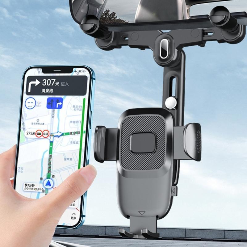 360-degree Rotation-Navigation Mount Mobile Phones Holder Car Adjustable Stand Rearview Mirror Retractable Phone Bracket