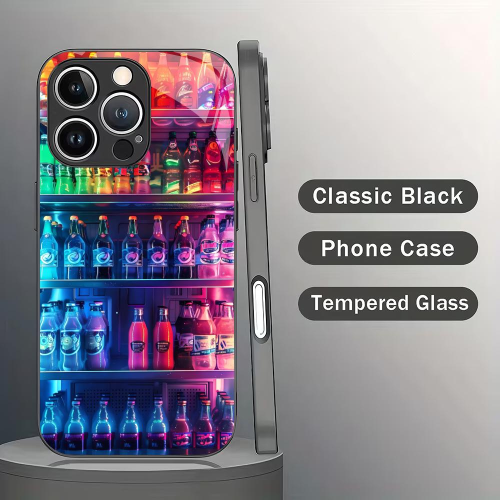 Beverage vending machine pattern tempered glass phone case suitable for iPhone 17 16 15 14 13 12 11 Pro/Max/Plus shockproof