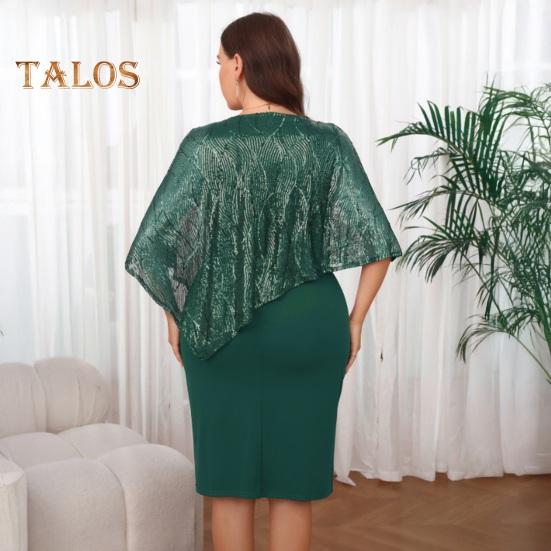 Women's Sleeveless Cape Dress with Sequin Overlay Oversized Sequin Bodycon Pencil Dress Ladies Evening Midi Dress