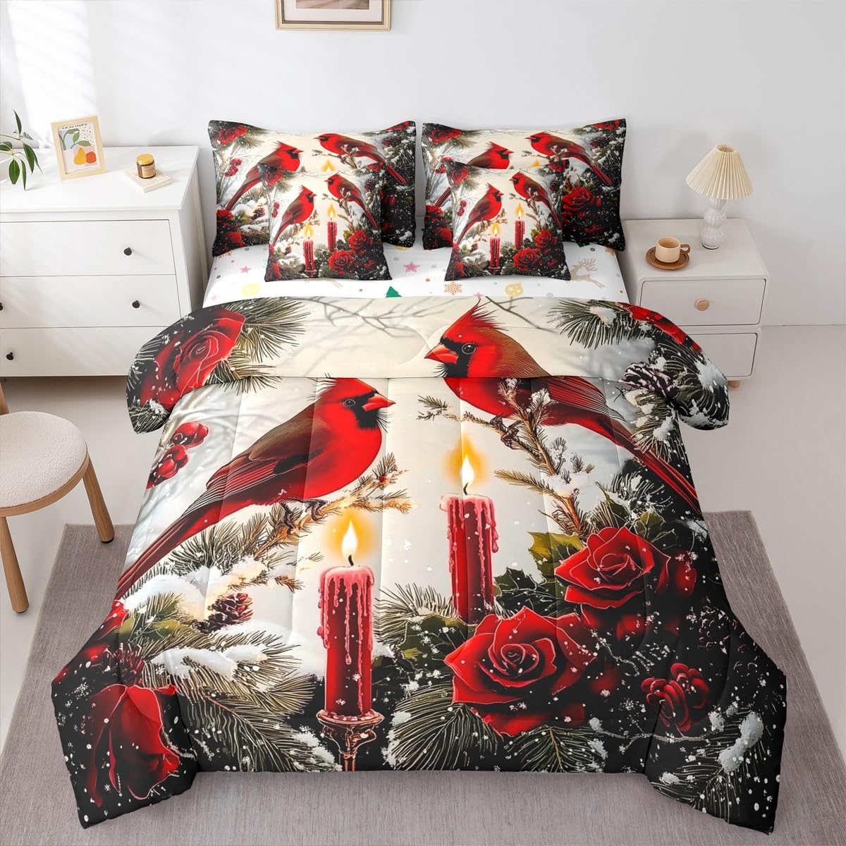 Erosebridal Pink Christmas 7-Piece Bedding Set Full Size Kids Christmas Nutcracker Bed in a Bag Dreamy Ballet Girl Princess Comforter Set wi 155x200cm