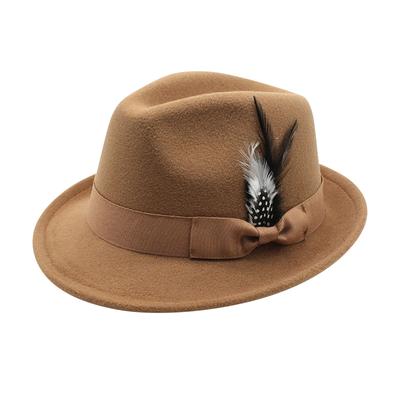 Vintage Fedora Hat Women Men Top Hat, Feather Felts Hat, Men's Jazz Hat European And American Gentleman Soft Woolen Hat