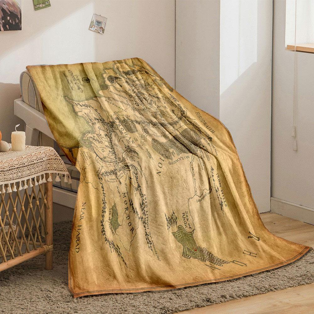 Vintage Middle-earth Map Themed Blanket bedroom Blanket for Livingroom Couch lunch break Soft throw for Friend's festival Gift