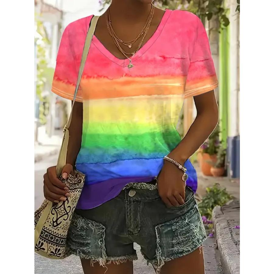 vintage women striped print t shirt short sleeve v neck tops comfortable t-shirts