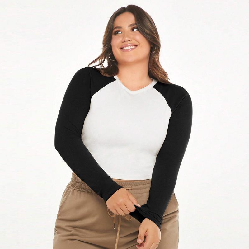 

Повседневный однотонный лоскутный пуловер, женская футболка с длинным рукавом с эластичной резинкой на талии, облегающий укороченный топ больших размеров, одежда с круглым вырезом, базовая мягкая футболка 3XL чёрный