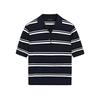 MD Women's Spring Clothing American Preppy Style Sea Blue Stripes Slim Fit Short-Sleeved Knitting Polo Shirt 5664684