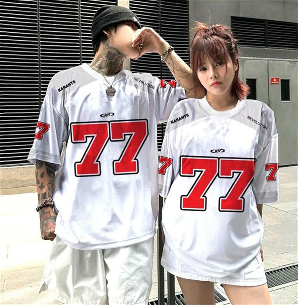 1 sztuka T-shirt dżersejowy z nadrukiem numeru i litery Koszulka kultury fanów Koszulka męska Street z krótkim rękawem High Street Hip Hop Oversize T-shirt