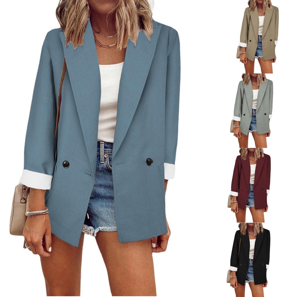 Women's Casual Lapel Open Front Cardigan Long Sleeve Work Suit Jacket Coat
