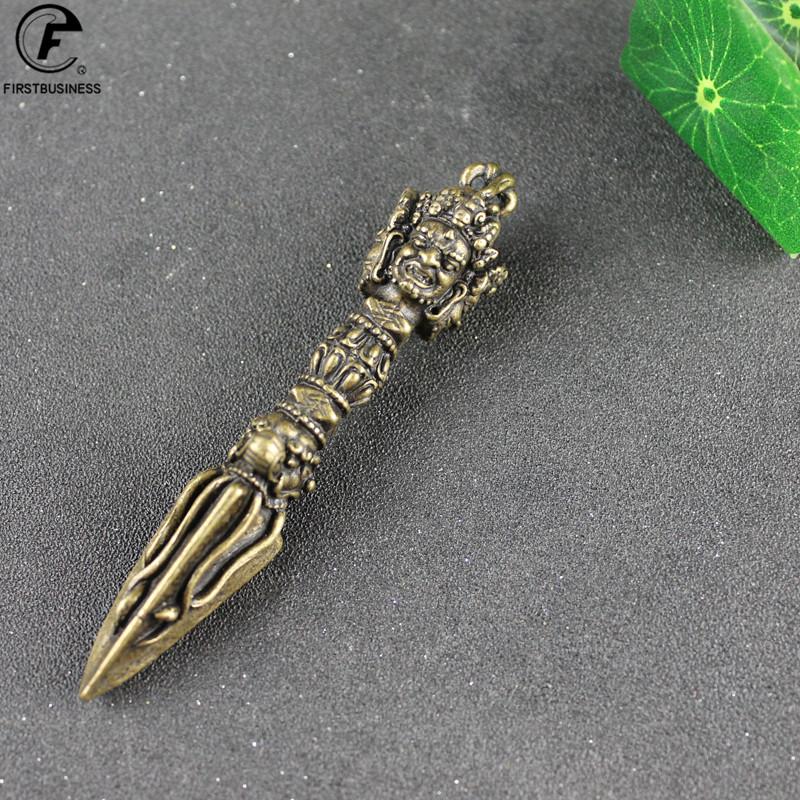 Pure Copper Buddhist Artifacts Ornaments Vintage Brass Horse Head Skull Buddha Pestle Vajry Figurines Home Needle Knife Buddha