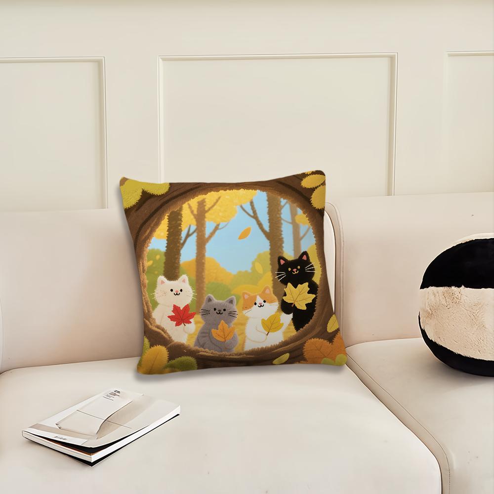Cartoon Kitten Autumn Cute cushion cover Pillow Cover Decoration Room Home Sofa living Office Car Nordic Simplicity
