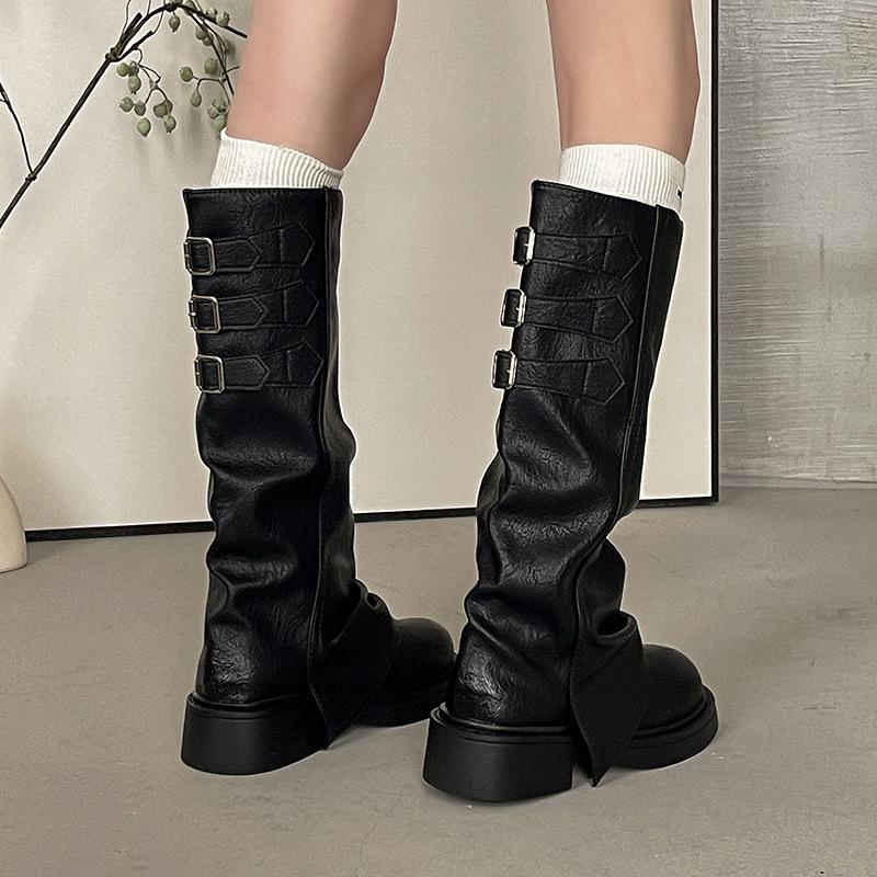 Evropské a americké spice girls silně podrážkové pouliční všestranné zvrásnělé dámské podzimní a zimní módní retro designový smysl cestovní styl móda bo