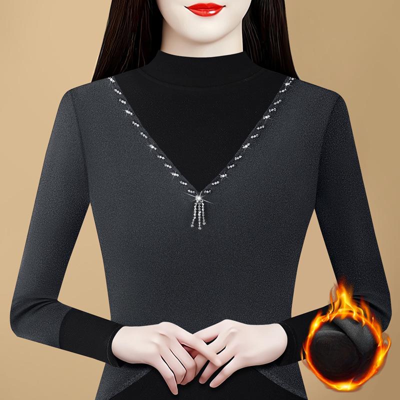 

Зимний новый корейский вариант приталенный и тонкий топ с полувысоким воротником контрастного цвета, простой утолщенный базовый свитер 4XL