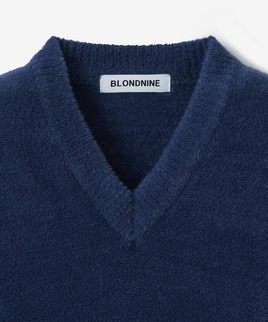 BLOND9 Soft Wing Yarn V-Neck Knit_Navy