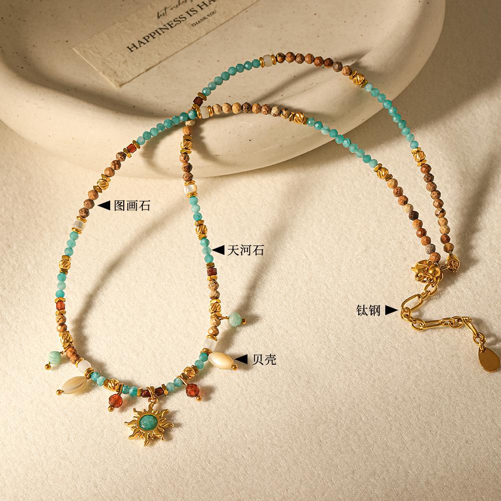 Bohemian retro mango pendant Tianhe stone handmade beaded necklace high-end natural stone collarbone chain women