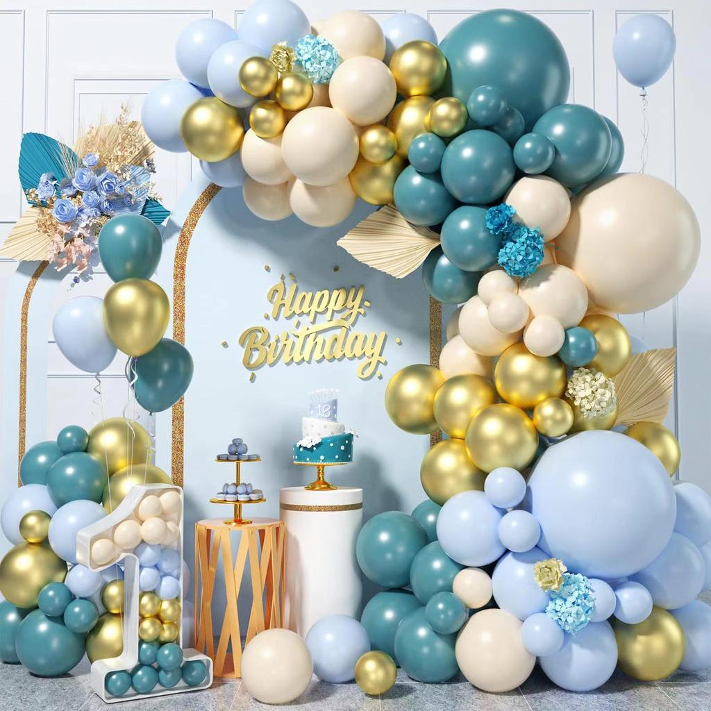 Vintage Sea Blue Balloon Chain Wreath Arch Set, Baby Birthday Party Decorative Props Morandi Balloons