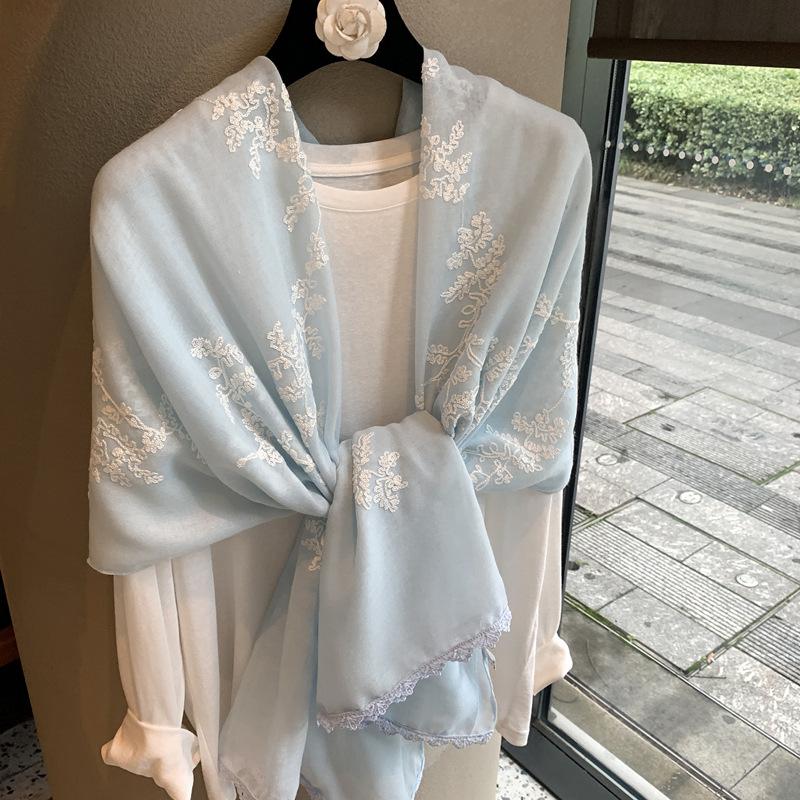 Floral Embroidered Lightweight Breathable Scarf For All Season